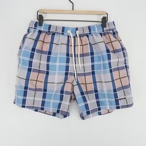 Barbour Swim Trunks Shorts Mens‎ Large Blue Pink Plaid Mesh Lined Pockets